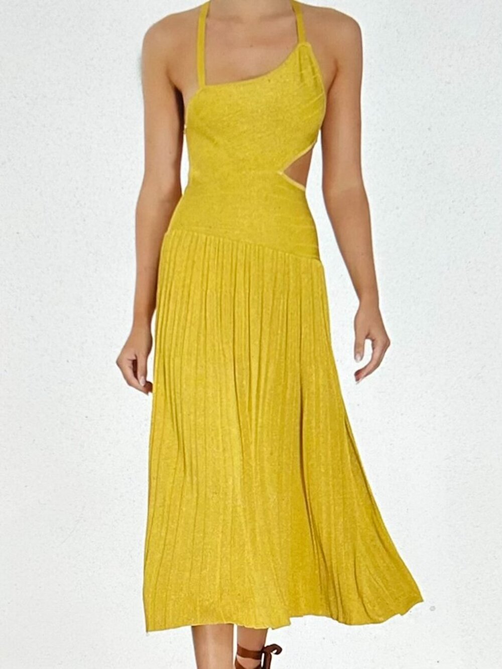 Zimmerman Devi Lurex Midi Dress in Mustard Color Size 3